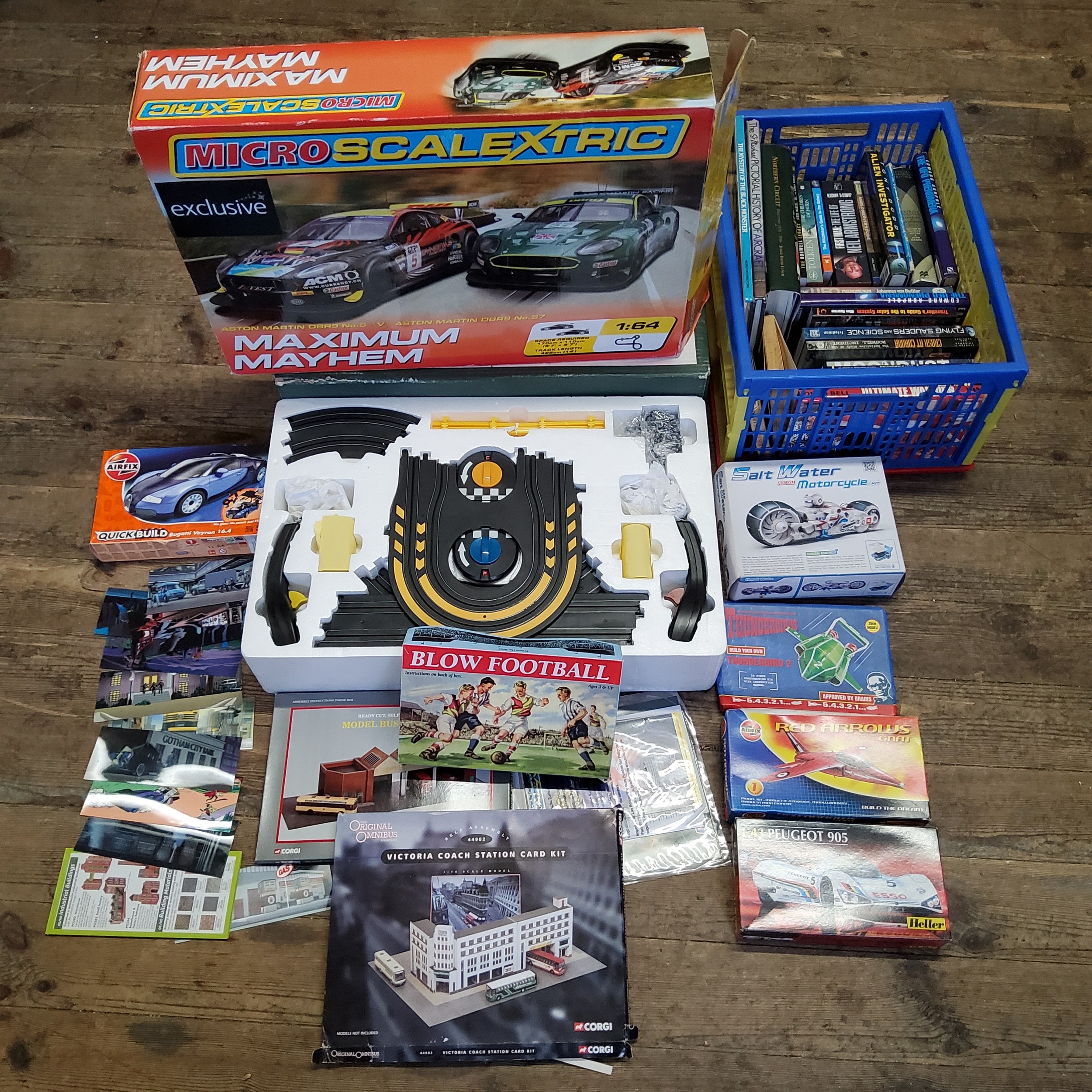 Juvenalia including a Micro Scalextric, Maximum Mayhem complete and appears unused, boxed; a