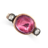 A PASTE AND DIAMOND RING in yellow gold and silver, set with a foiled back pink paste gemstone