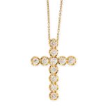 A DIAMOND CROSS PENDANT NECKLACE AND CHAIN in 18ct yellow gold, the pendant set with eleven round