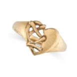 A SWEETHEART DRESS RING in 9ct yellow gold, the tapering band with heart shaped face, partly of