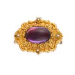 AN ANTIQUE AMETHYST AND PEARL BROOCH / PENDANT / NECKLACE CLASP, 19TH CENTURY in high carat yellow
