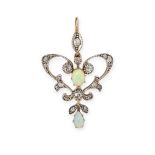 AN ANTIQUE OPAL AND DIAMOND PENDANT, EARLY 20TH CENTURY in yellow gold and silver, set with oval and