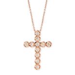 A DIAMOND CROSS PENDANT AND CHAIN in 9ct gold, set with round brilliant cut diamonds, the diamonds