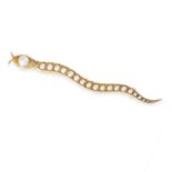 AN ANTIQUE PEARL SNAKE BROOCH in 15ct yellow gold, designed as a slithering snake, the body set with