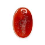 AN UNMOUNTED CARNELIAN INTAGLIO carved to depict a classical figure, 6.54 carats, 1.9cm.