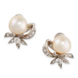 NO RESERVE - A PAIR OF VINTAGE PEARL AND DIAMOND CLIP EARRINGS  Designed as a tied ribbon  Pearls,