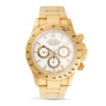 ROLEX, AN 18 CARAT GOLD DAYTONA CHRONOGRAPH WRISTWATCH White enamel dial (a later replacement by