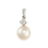 NO RESERVE - A PEARL AND DIAMOND PENDANT  Pearl, (cultured) 8mm  Brilliant-cut diamond  Stamped 750