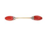 NO RESERVE - TIFFANY & CO, AN ART DECO CORAL AND DIAMOND JABOT PIN   Polished coral  Circular-cut