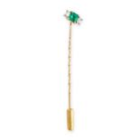 NO RESERVE - AN ANTIQUE EMERALD AND DIAMOND STICK PIN  Step-cut emerald, approximately 0.25