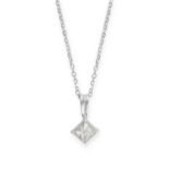 A DIAMOND SOLITAIRE PENDANT  Princess cut diamond, 0.41 carats  Stamped 750  Pendant length 11.