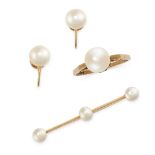 NO RESERVE - A MIXED LOT OF PEARL JEWELLERY  Pearl ring, cultured pearl, 8.2mm, British hallmarks