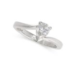 A SOLITAIRE DIAMOND ENGAGEMENT RING  Asymmetrical curved band  Pear-shaped diamond, approximately