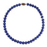 NO RESERVE - A LAPIS LAZULI BEAD NECKLACE  Polished lapis lazuli beads, 9.2mm  No assay marks