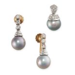 NO RESERVE - A PEARL AND DIAMOND PENDANT AND EARRINGS SUITE  Screw back fittings to the earrings