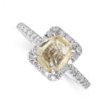 A YELLOW SAPPHIRE AND DIAMOND RING  Cushion-shaped yellow sapphire, approximately 1.15 carats