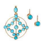 NO RESERVE - A VINTAGE TURQUOISE PENDANT AND EARRINGS SUITE  Screw back fittings to the earrings