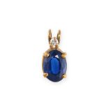 NO RESERVE - A SAPPHIRE AND DIAMOND PENDANT  Oval-cut sapphire, approximately 0.94 carats