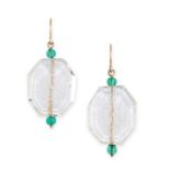 A PAIR OF ROCK CRYSTAL AND PASTE DROP EARRINGS each set with a polished octagonal piece of rock