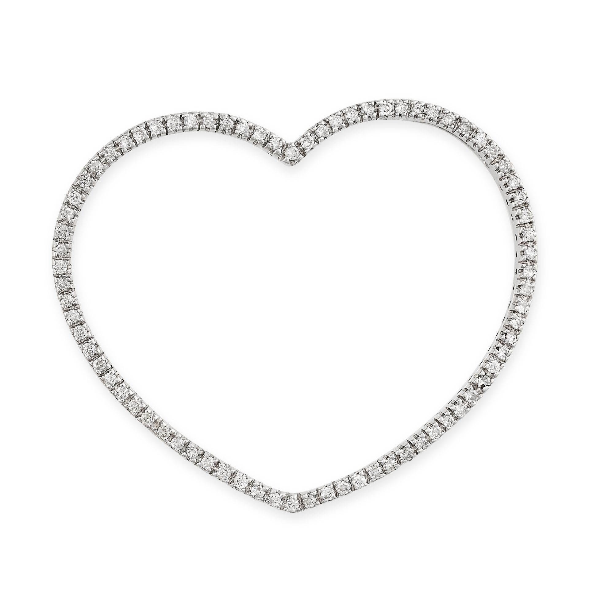 A DIAMOND HEART PENDANT in 18ct white gold, designed as the silhouette of a heart, set with round