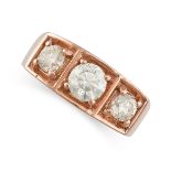 A DIAMOND THREE STONE RING set with three brilliant cut diamonds of 0.91, 0.82 and 0.82 carats,