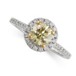A FANCY YELLOW DIAMOND SOLITAIRE ENGAGEMENT RING set with a brilliant-cut fancy yellow diamond in