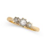 A DIAMOND THREE STONE RING in 18ct yellow gold and platinum, set with an old transitional