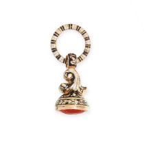 AN ANTIQUE CARNELIAN INTAGLIO AND ENAMEL FOB SEAL PENDANT in yellow gold, set with a carved Roman