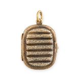 AN ANTIQUE FAMILY LOCKET PENDANT in yellow gold, the cushion shaped body with foliate decoration