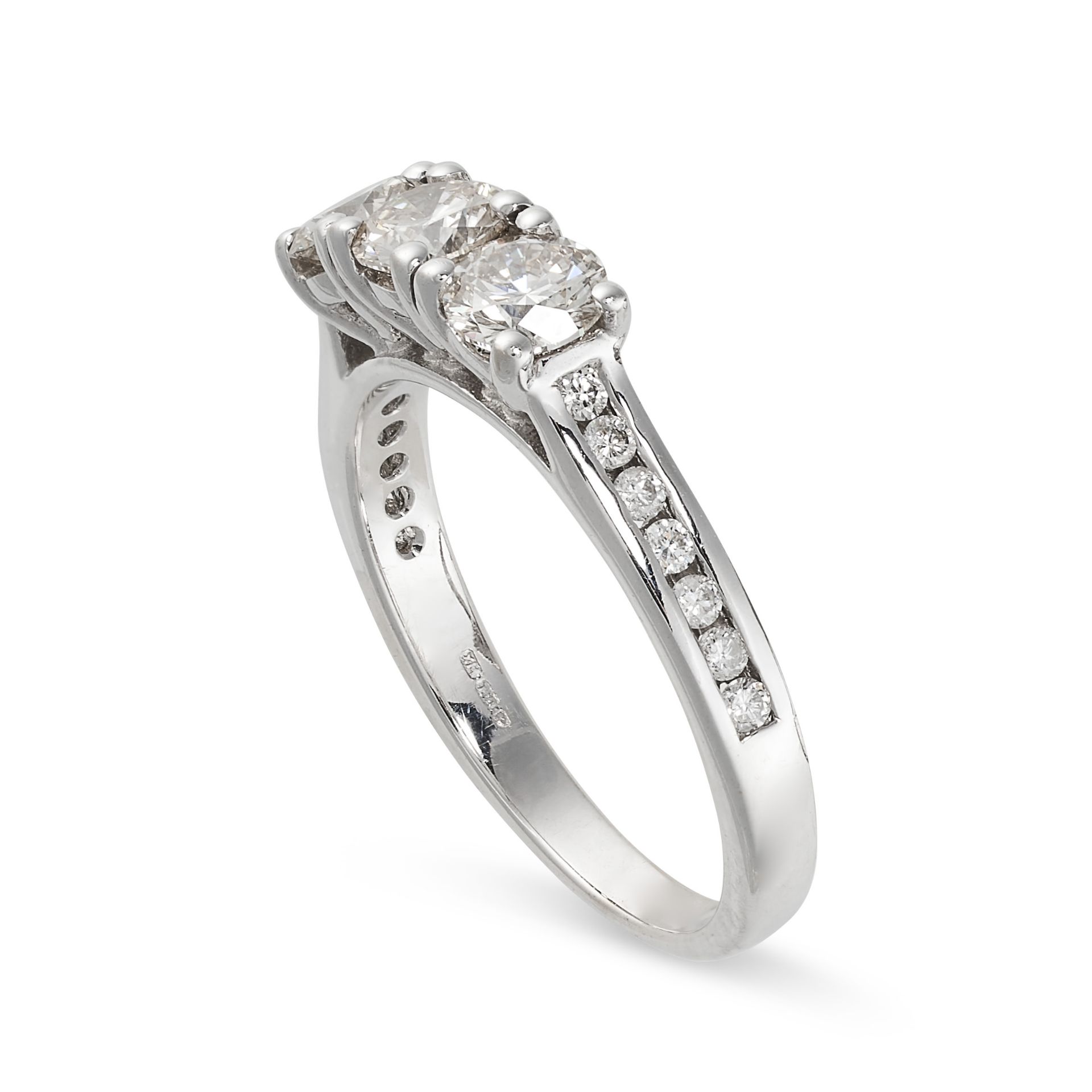 A DIAMOND THREE STONE RING in 18ct white gold, set with three brilliant cut diamonds on a band set - Image 2 of 2