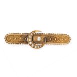 AN ANTIQUE REVIVALIST PEARL CRESCENT MOON BROOCH, 19TH CENTURY in yellow gold, in the Etruscan