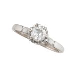 A SOLITAIRE DIAMOND RING in 18ct white gold, set with a round brilliant cut diamond of 0.60