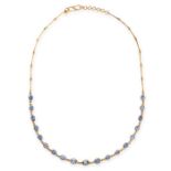 A SAPPHIRE NECKLACE set with a row of graduated oval sapphires, all totalling 7.00-8.00 carats,