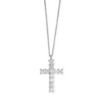 A DIAMOND CROSS PENDANT NECKLACE set with round cut diamonds totalling 0.70 carats, chain stamped