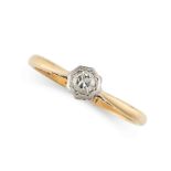 A SOLITAIRE DIAMOND DRESS RING in 18ct yellow gold and platinum, set with a round brilliant cut