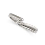 A SOLITAIRE DIAMOND RING in platinum, set with a round brilliant cut diamond within a stylised band,