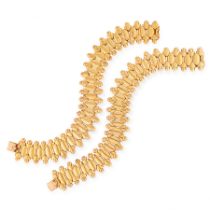 A PAIR OF ANTIQUE FANCY LINK BRACELETS, 19TH CENTURY in high carat yellow gold, each formed of a row
