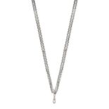 AN ANTIQUE SILVER GUARD CHAIN formed of two rows of belcher links, no assay marks, 88.0cm, 37.4g.