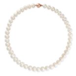 A PEARL NECKLACE comprising a single row of pearls, stamped 375, 45.0cm, 61.6g.