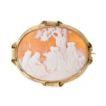 AN ANTIQUE SHELL CAMEO BROOCH, 19TH CENTURY in yellow gold, the oval body set with a shell cameo
