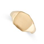 A VINTAGE SEAL / SIGNET RING in 18ct yellow gold, the tapering band with a central shield shaped