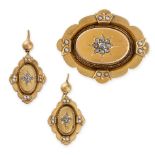 AN ANTIQUE DIAMOND BROOCH AND EARRINGS SUITE, 19TH CENTURY in the Etruscan revival manner, the