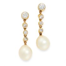 A PAIR OF NATURAL PEARL AND DIAMOND DROP EARRINGS, CARTIER CIRCA 1930 in 18ct yellow gold, each