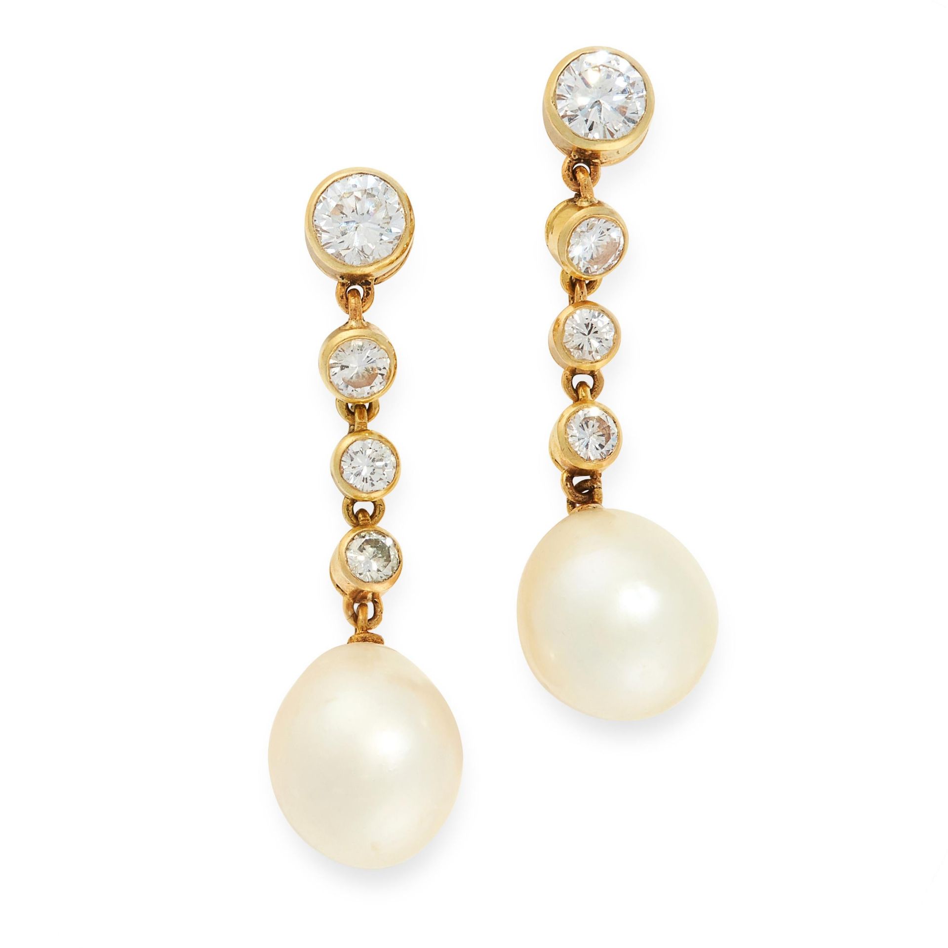 A PAIR OF NATURAL PEARL AND DIAMOND DROP EARRINGS, CARTIER CIRCA 1930 in 18ct yellow gold, each