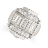 A RETRO DIAMOND RING, MID 20TH CENTURY set with baguette and circular cut diamonds totalling
