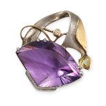 A VINTAGE AMETHYST, CITIRNE AND DIAMOND PENDANT in silver and 18ct yellow gold, set with a fancy cut