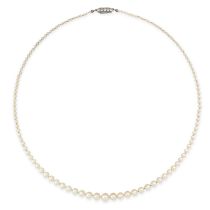 A PEARL NECKLACE comprising a single row of pearls ranging from 2mm-7.5mm, the rectangular clasp set