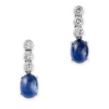A PAIR OF UNHEATED SAPPHIRE AND DIAMOND EARRINGS each set with a cabochon sapphire of 1.81 and 2.