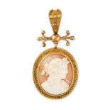 AN ANTIQUE CAMEO PENDANT, 19TH CENTURY in yellow gold, in Etruscan revival manner, set to the centre