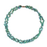 A VINTAGE SHELL NECKLACE comprising two rows of small iridescent shells, no assay marks, 42.5cm,